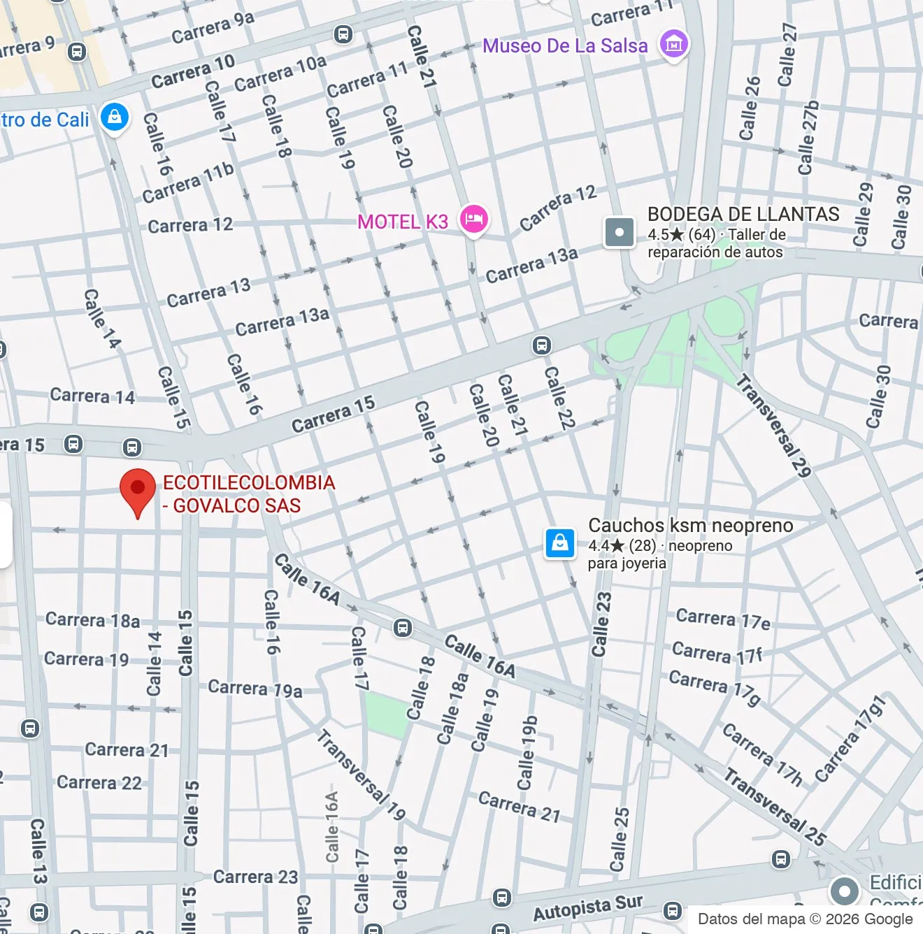 Mapa de la sede de Ecotile Colombia en Carrera 17 # 13A-91, barrio Guayaquil, Cali
